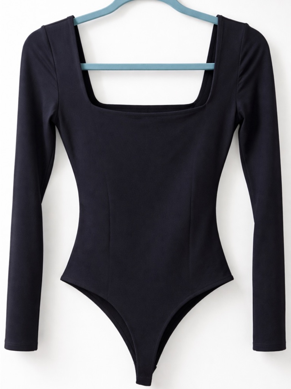Aritzia Black Long-Sleeve Square-Neck Bodysuit